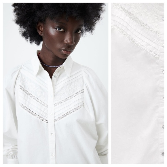 NWT. Zara White Poplin Shirt Button Up Dress. Size L. - Picture 2 of 11